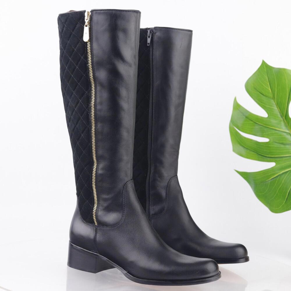 Corso‎ Como Womens Enrica Riding Boost Size 7 Tall Black Leather Quilted Suede